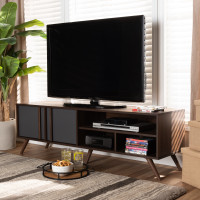 Baxton Studio LV15TV15120-Columbia/Dark Grey-TV Naoki Modern and Contemporary Two-Tone Grey and Walnut Finished Wood 2-Door TV Stand